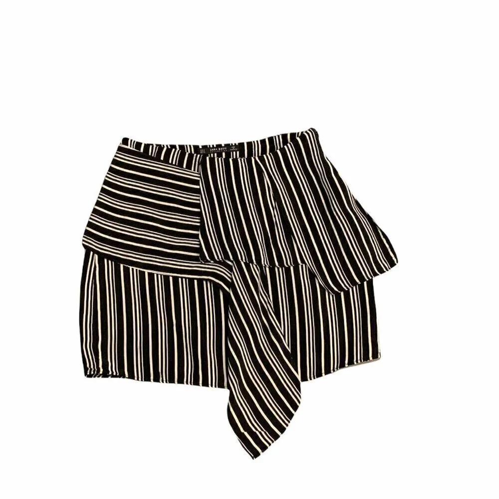 Zara Basic Special Collection Asymmetric Striped Skirt‎ Sz S Black & White #230J